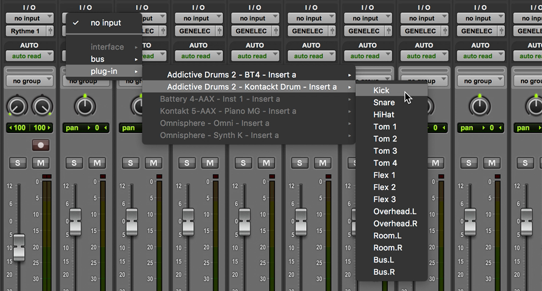 Pro Tools input track menu